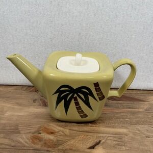 Continental Kilns "Tahiti" Hand Painted Tea Pot Green Palm Tree Made in USA